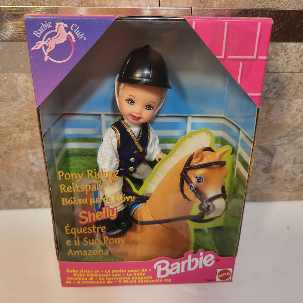 Vtg 1998 Mattel Barbie Club Shelly Pony Riding Doll Set 19881 NIB Kelly sister